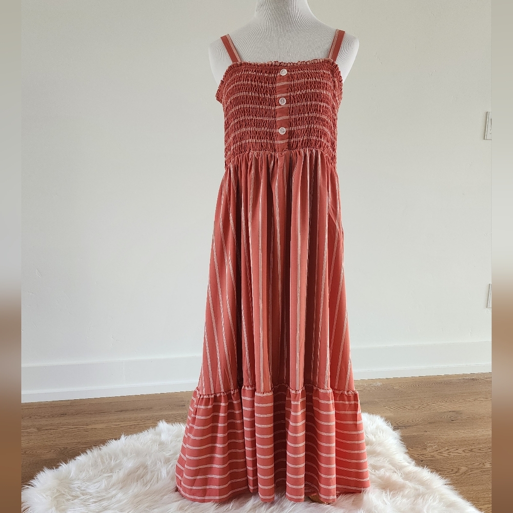 Sundress Spaghetti Strap Pinstripe Ruffle Maxi XL